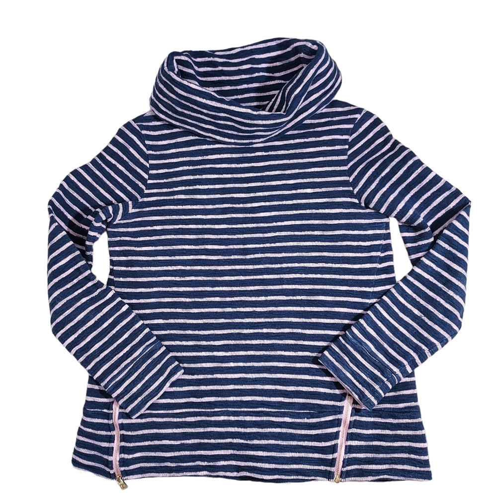 Sail to Sable cowl neck stripe navy pink pullover S